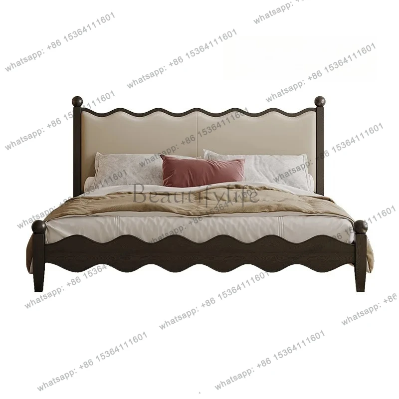 

Solid wood bed simple modern black French retro 1.8 meters double bed master bedroom antique American style