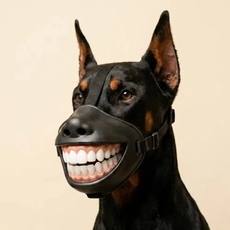 Anti bite and anti scan dog photo, breathable and innovative smile teeth pet mask, adjustable funny molars dog mask