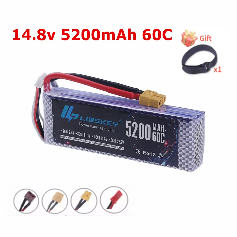 4S LiPo Battery 14.8V 5200mAh 60C for RC Car with Deans Plug XT60 Connector For RC Car Helicopter Drone Boat Airplane