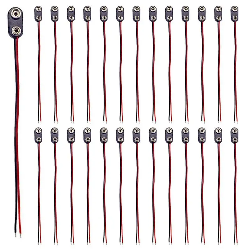 

ABBY-200 штук разъемов для батарей 9V, кнопочные зажимы DC, адаптеры для батарей с проводами, тип I, 150 мм