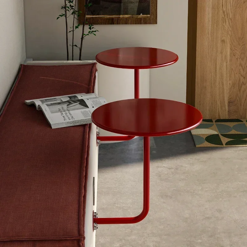 

Industrial Style Against Wall Coffee Table Milk Tea Shop Wall Hanging Metal Table Space Saving Dessert Desk Red Breakfast Tables