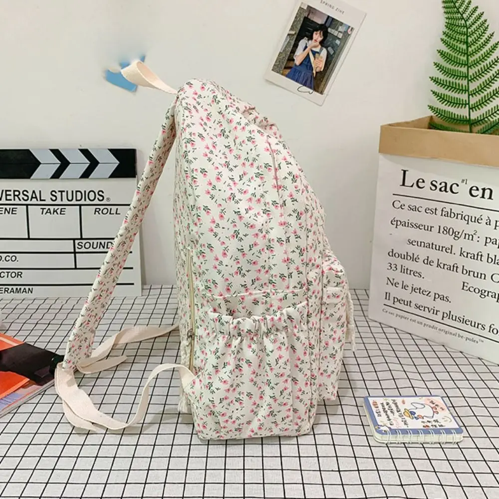 Kawaii Embroidery Floral Backpack Large Capacity Handbag Students School Bag Travel Bag Storage Bag Floral Shoulder Bag Outdoor