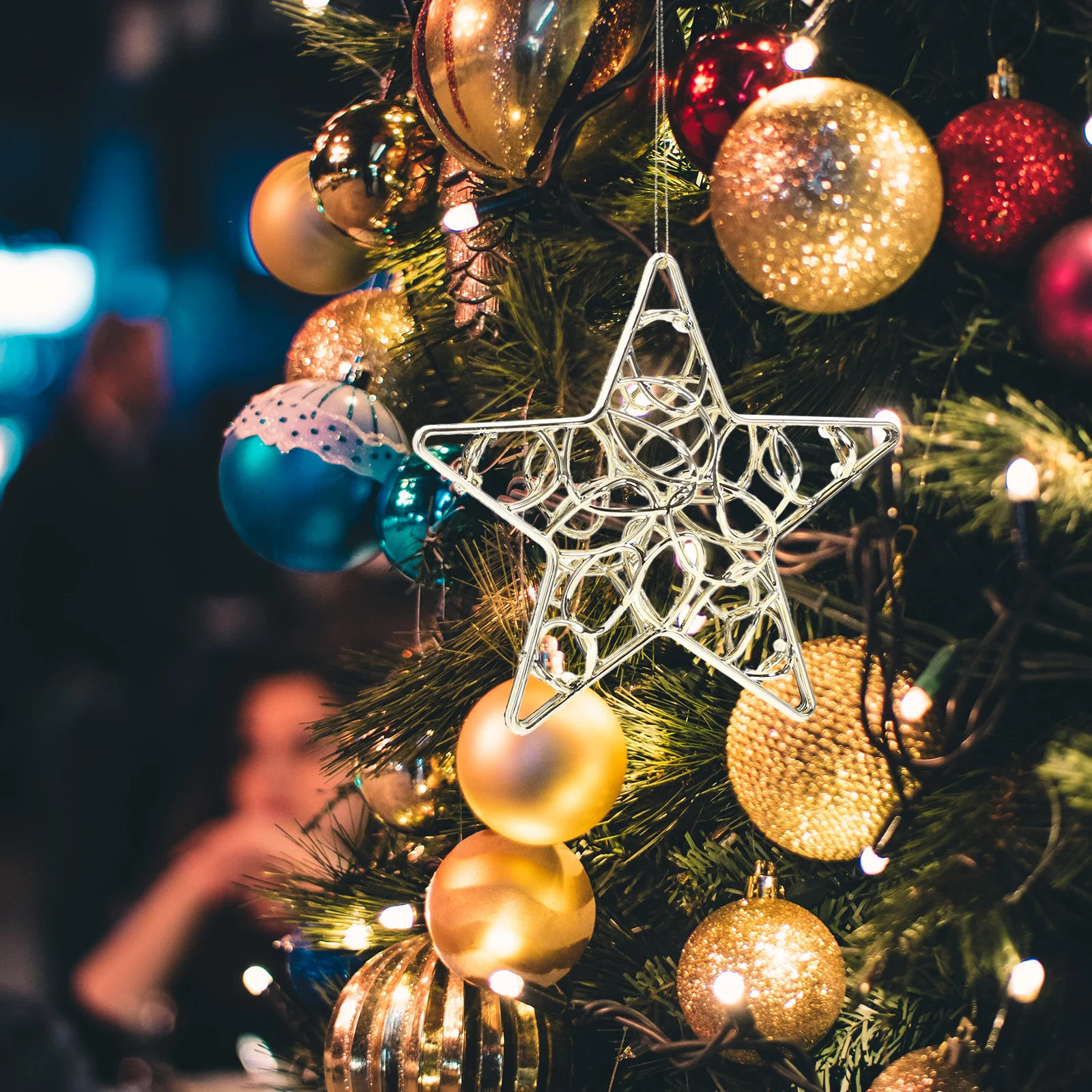 

6pcs Pentagram Pendant Christmas Ornament Plastic Tree Decorations Hanging Pendants Xmas Yard Garden Porch Festive Unique