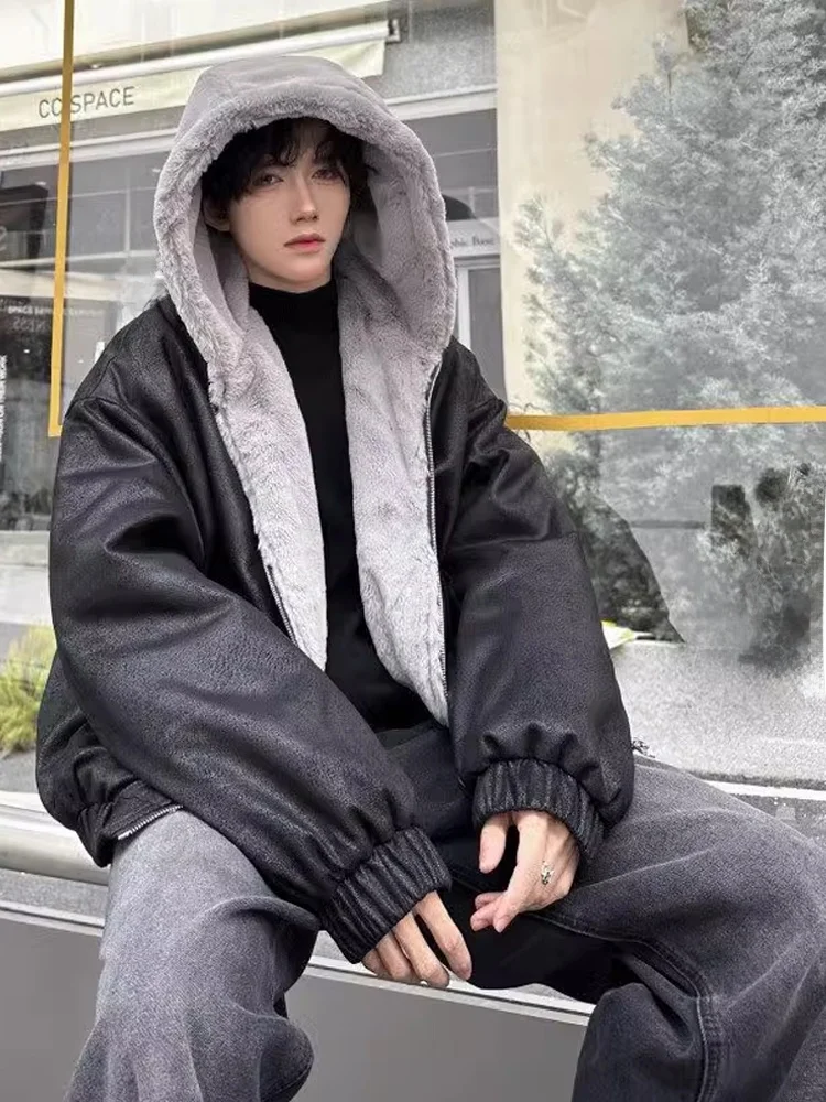 เสื้อโค้ทผ้าฝ้ายบุขนและหนังสำหรับผู้ชาย รุ่น Desert Eagle Hooded Jaet Thiened เหมาะสำหรับฤดูหนาว ดีไซน์ยาว แฟชั่นสำหรับวัยรุ่น