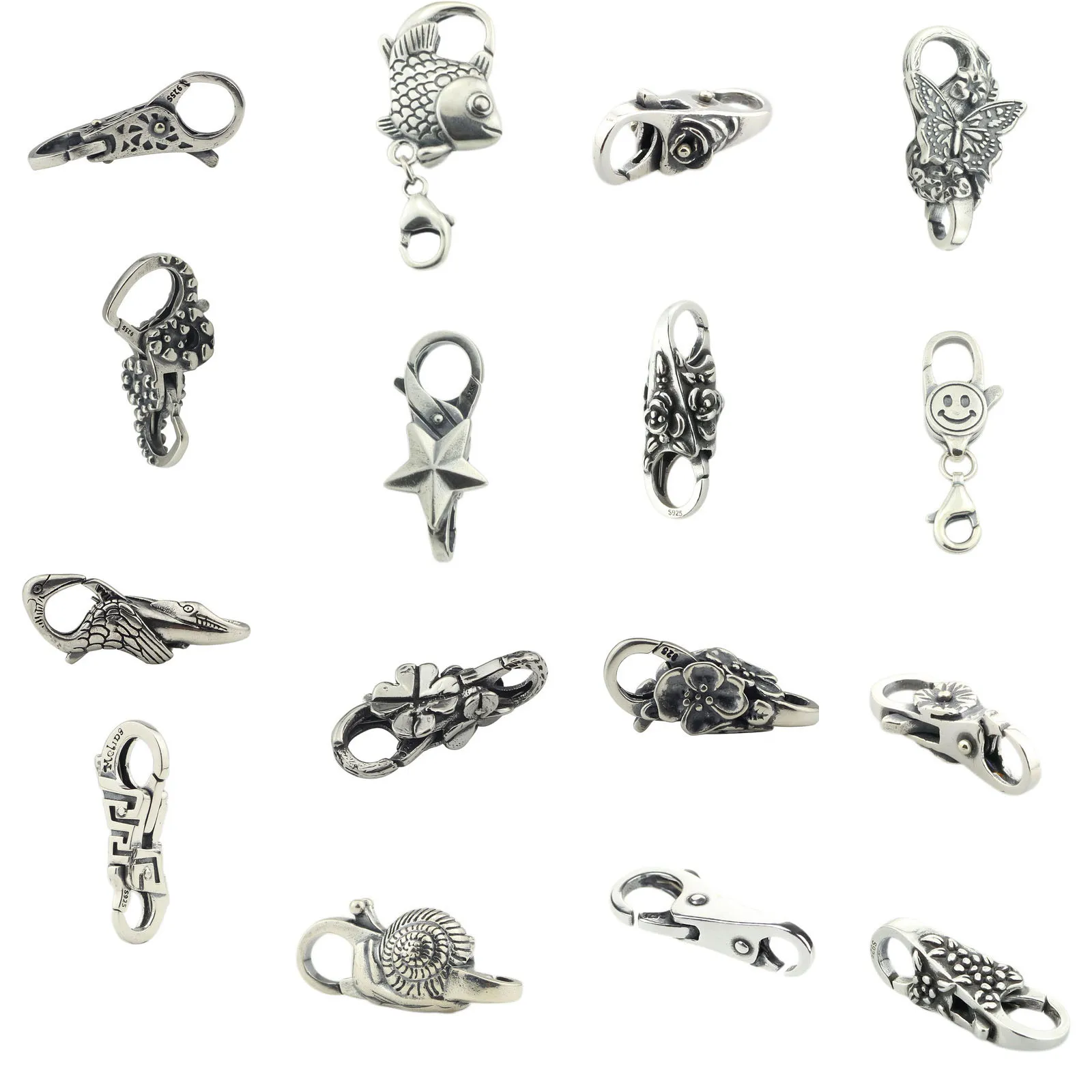 925 Sterling Silver Cartoon Butterfly Fish Star Animal Heart Flower Clasp Lobster Lock Beads Charm Fit Troll Jewelry Bracelet