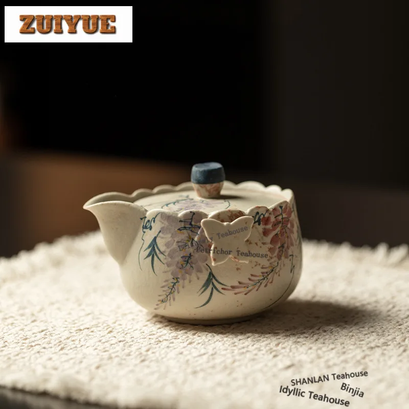 

160ml Hand-painted Wisteria Teapot Handmade Tea Infuser Pot Tea Brewing Kettle With Filter Tea Services Accessories Craft Gift