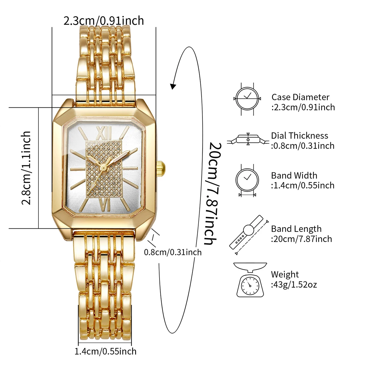 4pcs/set Women Watch Fashion Casual Square Roman Scale Dial Classic Temperament Elegant Quartz Bracelet Watch(Box not included)