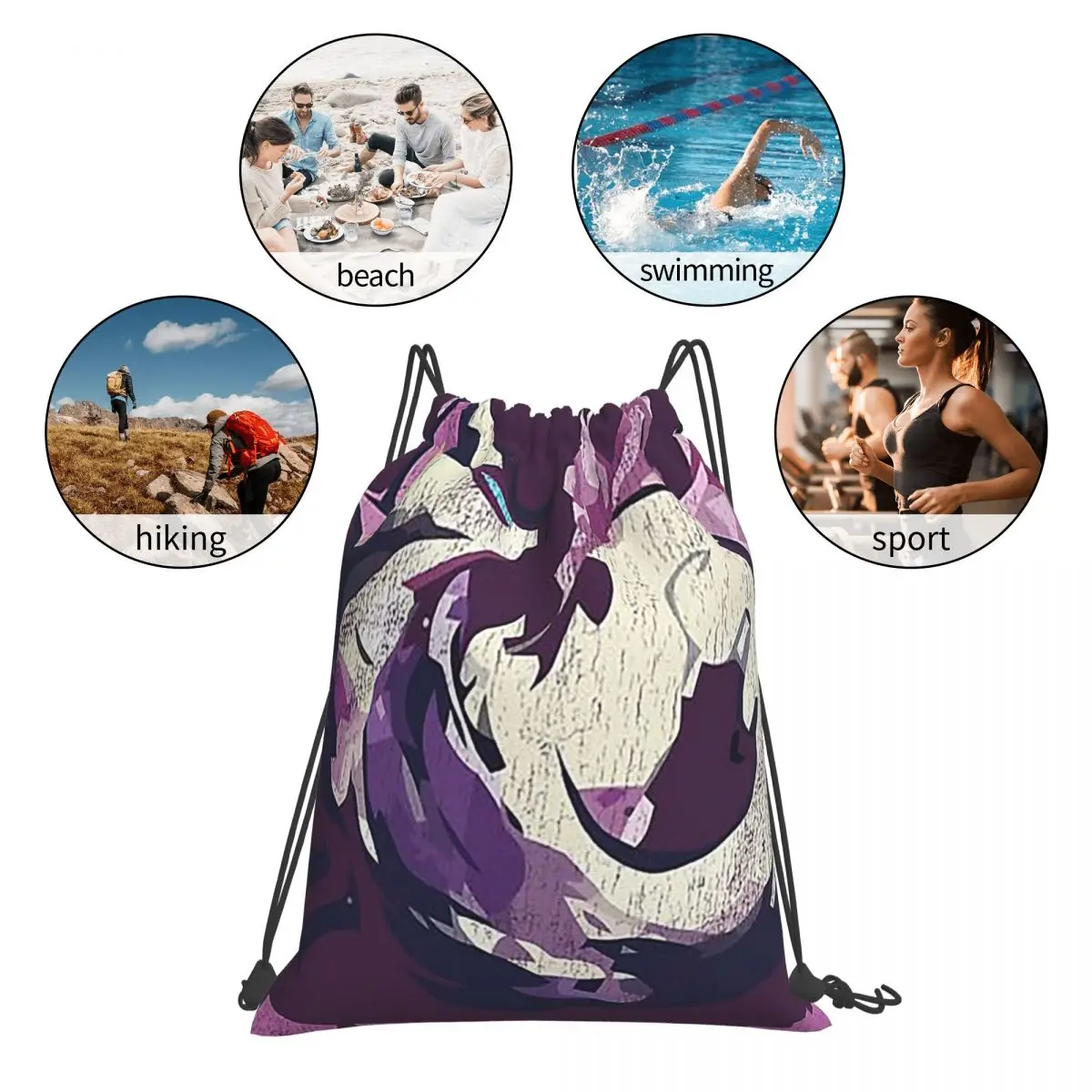 モンスターハンターライズ水ツネ漢字アイコンバックパックファッションポータブル巾着バッグスポーツバッグブックバッグ男性女性学校