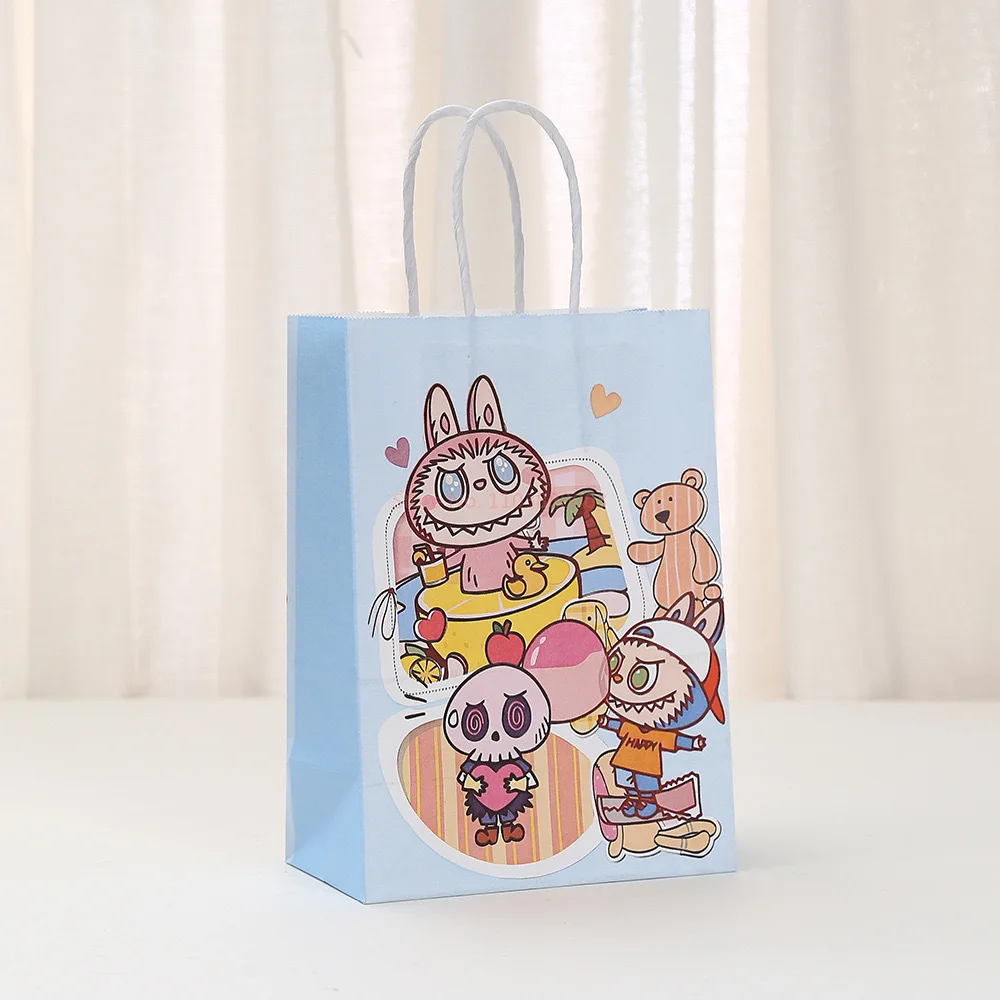 12/20pcs Labubu Anime Kraft Paper Bag Party Decoration Labubu Gift Bags Shopping Packaging Bag Party Gift Tote Bag Candy Packing