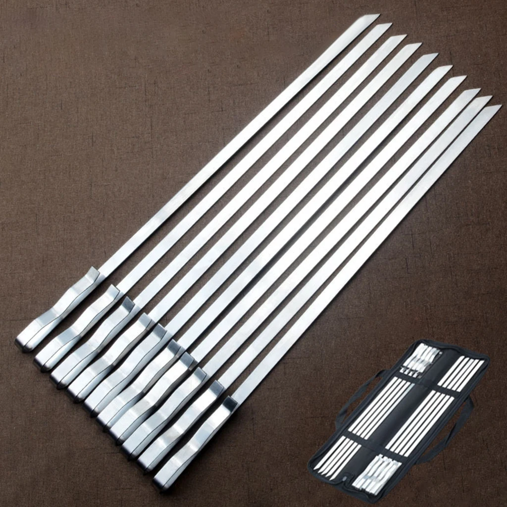 Stainless Steel 10pcs Barbecue Skewers BBQ Skewers Set Accessory Reusable