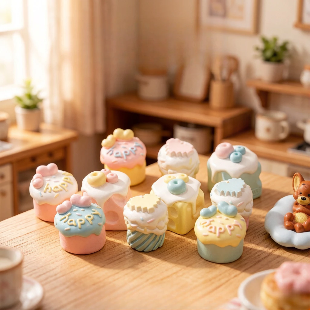 100pcs Lovely Spiral Cake Miniature Food Play Resin DIY Accessories for Keychain Pendant Doll House Mini Cake Scene Ornament