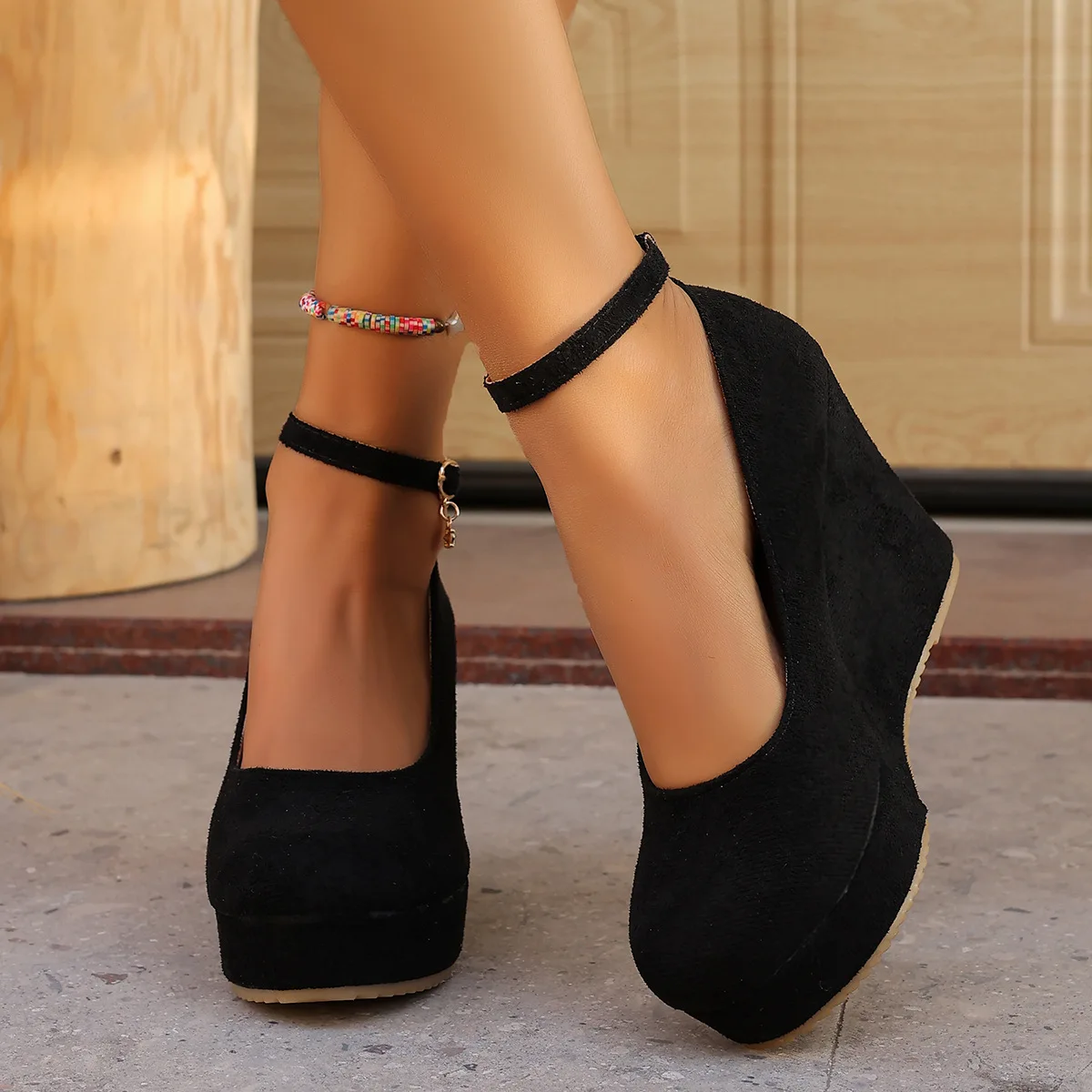 Frühling/Herbst Spitze Keilabsatz-Schuhe für Damen, Modische Dicksohlige Niedrig Geschnittene High Heels, Damenschuhe 2026