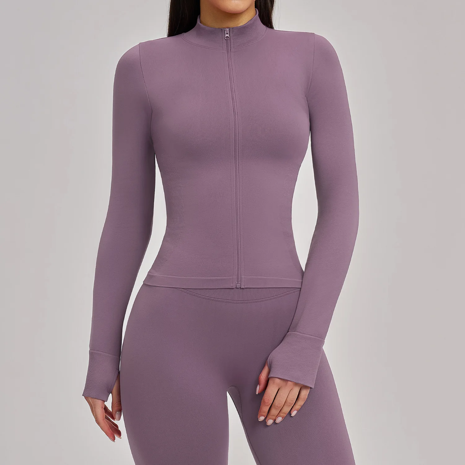 Seamless Outdoor Sports Long Sleeved Women Yoga Clothe Zipper Cardigan Stand Up Collar Jacket Running T-shirt Fitness Jacket Top