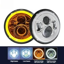 7 Inch Round LED Headlight Amber White Halo DRL High Low Beam IP67 Waterproof Replacement Headlamp For Jeep Harley Motorcycle