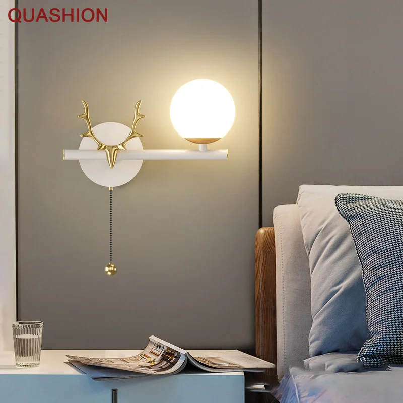 

Wall Lamp Bedroom Bedside Lamp Antlers Light Luxury Platinum Creative Simple Modern Living Room Background Wall Decorative Lamps