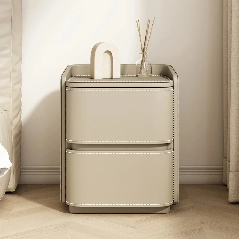 

Storage Simple Nightstands Nordic Wood Aesthetic Bedside Table Modern Leather Mesita De Noche Bedroom Furniture