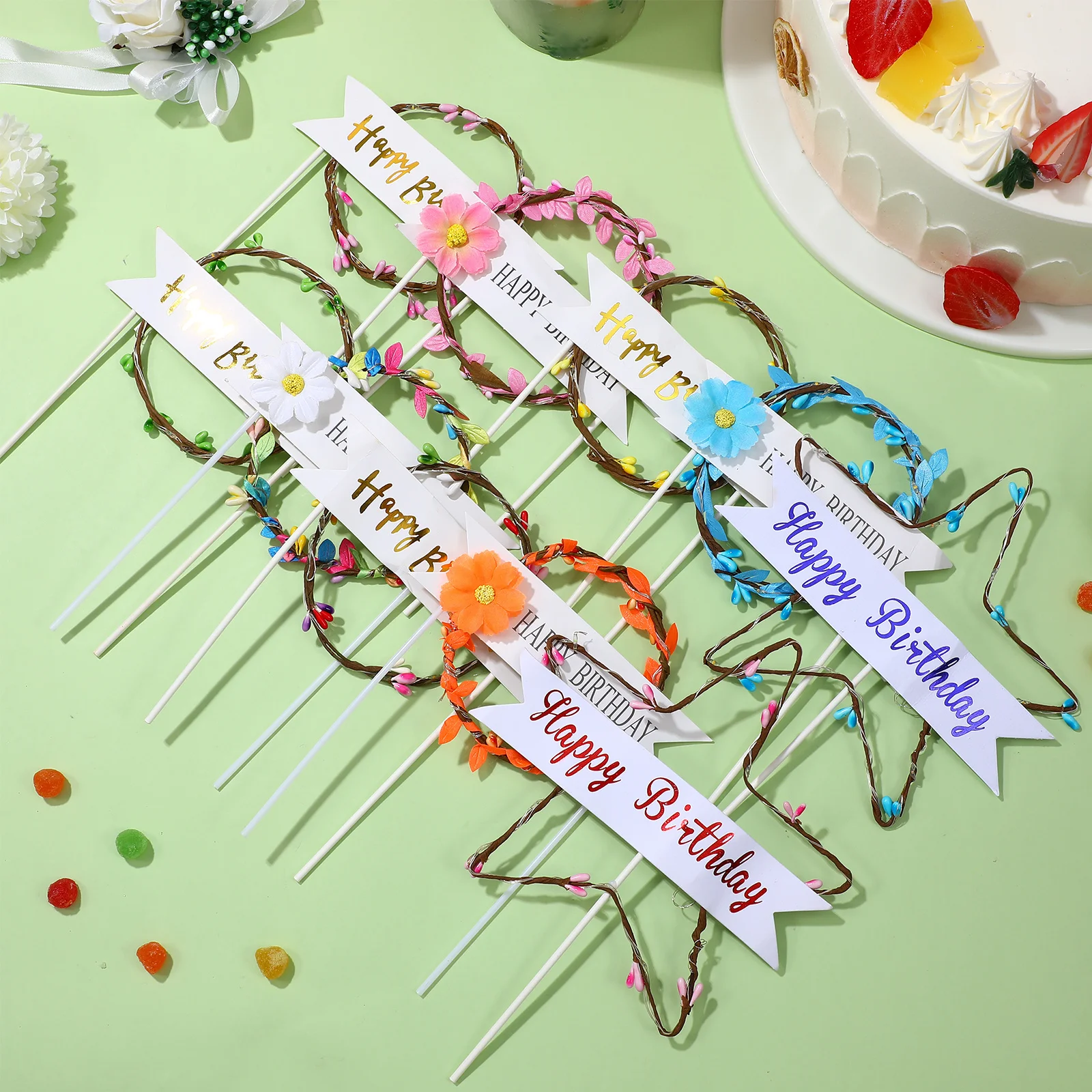 

10Pcs Cake Plug Decor Lighted Cupcake Topper Birthday Party Decoration Suitable Size for Cake Cupcake Treats Eye Catching