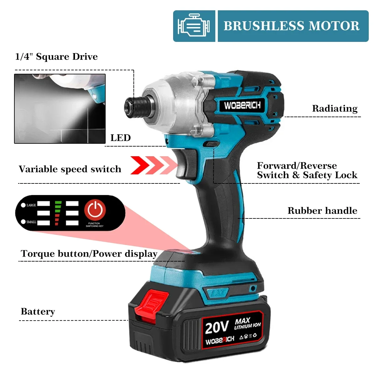 Brushless Screwdriver Drill Cordless Electric Impact Wrench Rechargeable 1/4 Square Drive Wrench Power Tool For Makita Battery