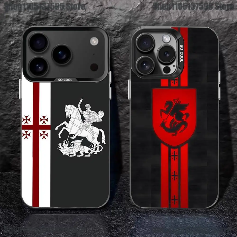 

Georgia Flag Phone Case For iPhone 17,16,15,14,13,12,11,Pro,XS,Max,Plus,Mini,SE4,E Black Matte Shockproof Cover