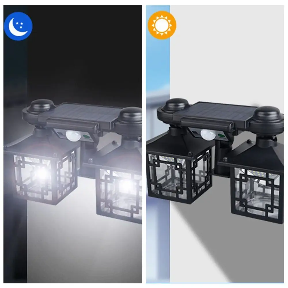 Waterproof Solar Wall Lamp Motion Sensor Dual Head Solar Security Lights Vintage Decorative Conjoined Road Lighting