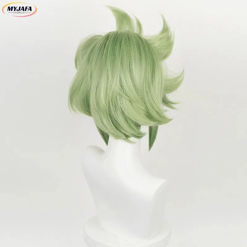 2025 Kuki Shinobu juego de Cosplay cuero cabelludo verde claro con cola de caballo pelo sintético resistente al calor pelucas de Anime + gorro de peluca