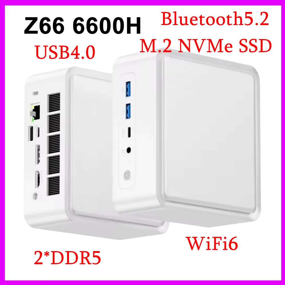 SZBOX Z66 Ryzen 5 6600H ミニPC Windows 11 Pro DDR5 5600Mhz M.2 2280 NVME SSD PCIE3.0 USB4.0 WIFI6 BT5.2 ゲーミング・オフィス用コンピューター