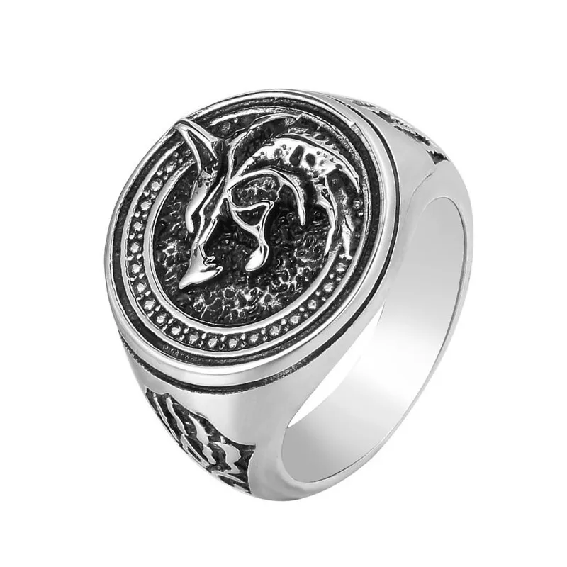 Trendy Masculine Wolf Pattern Carved Stainless Steel Rings for Men Cool Finger Bands Hiphop Accessories sizes 7,8,9,10,11,12,13