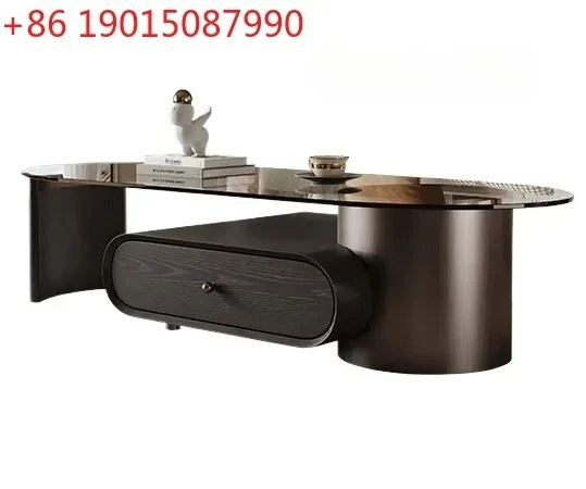 

N Italian minimalist telescopic rotating coffee table small apartment light luxury high-end living room household glass tea tabl