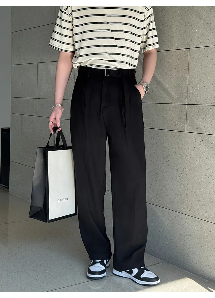 Pop New Fashion Four Seasons Men's High Quality Suits Pants Korean Style Loose Straight Leg Grey Trousers Male Trendy Streetwea