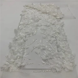 1yard 3d Chifon Flower Off White Color Beaded Tulle Mesh Fabric Wedding Dress Sewing Lace Sell by Yard 2024 NEW