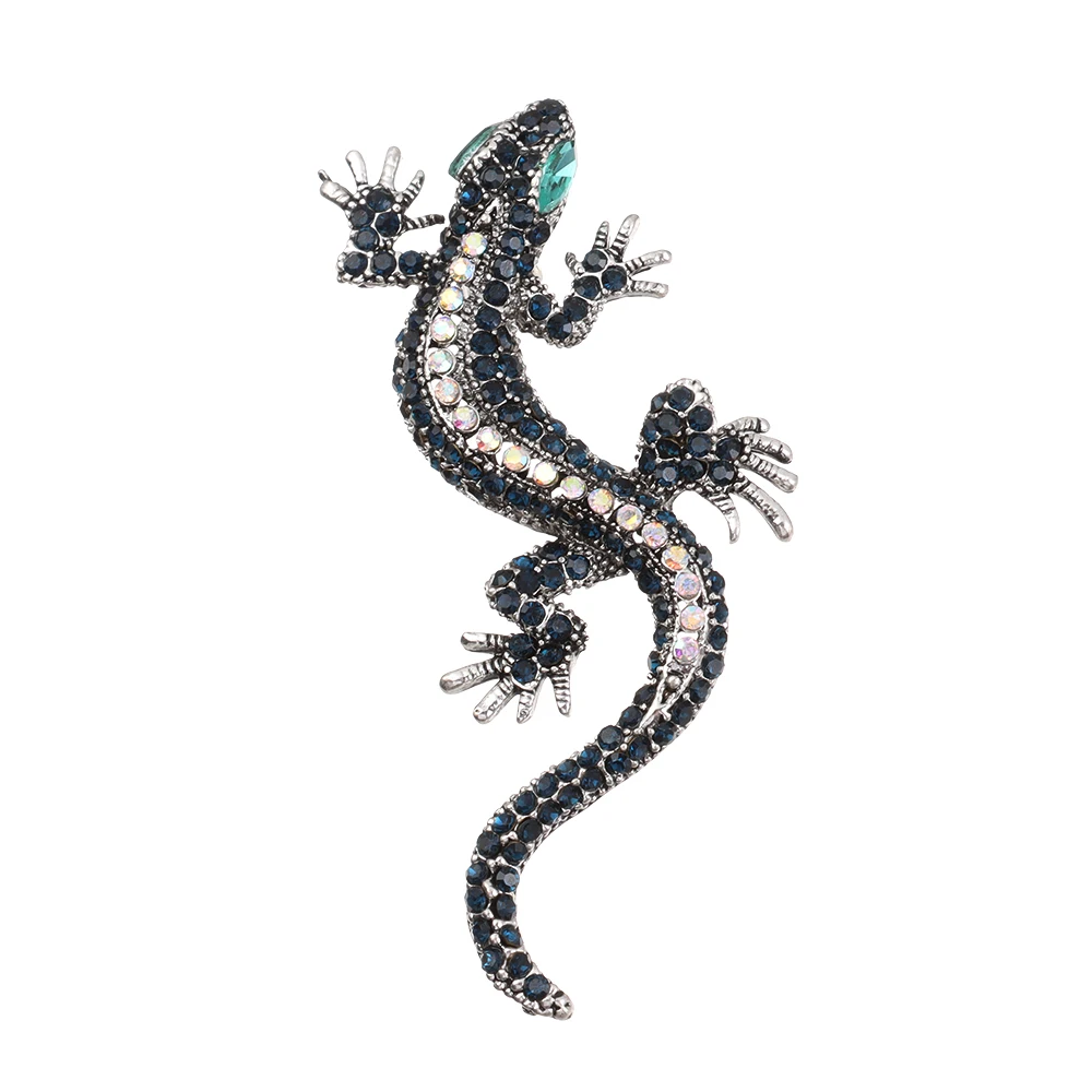 New Retro Rhinestone Lizard Gecko Brooch for Women Men Vintage Animal Brooch Bag Clothes Label Jewelry Suit Accessories Gift Pin