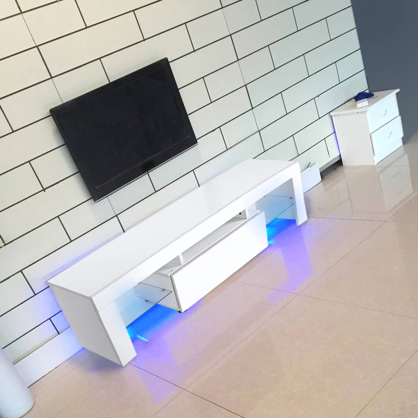 

Modern TV Cabinet Unit Entertainment Stand with LED Strip Remote Control Home Decor TV Table Stand