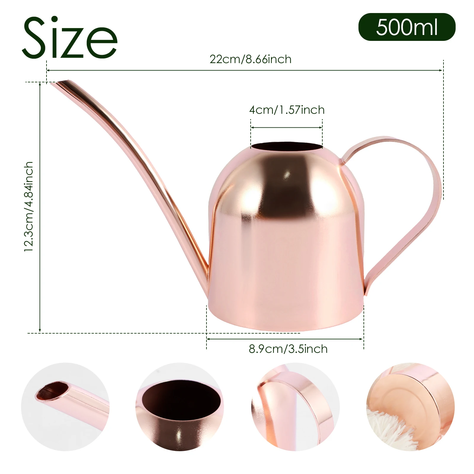 500ML Plants Watering Pot Stainless Steel Long Nozzle Watering Can Portable Vintage Small Watering Can for Office Potted Plants