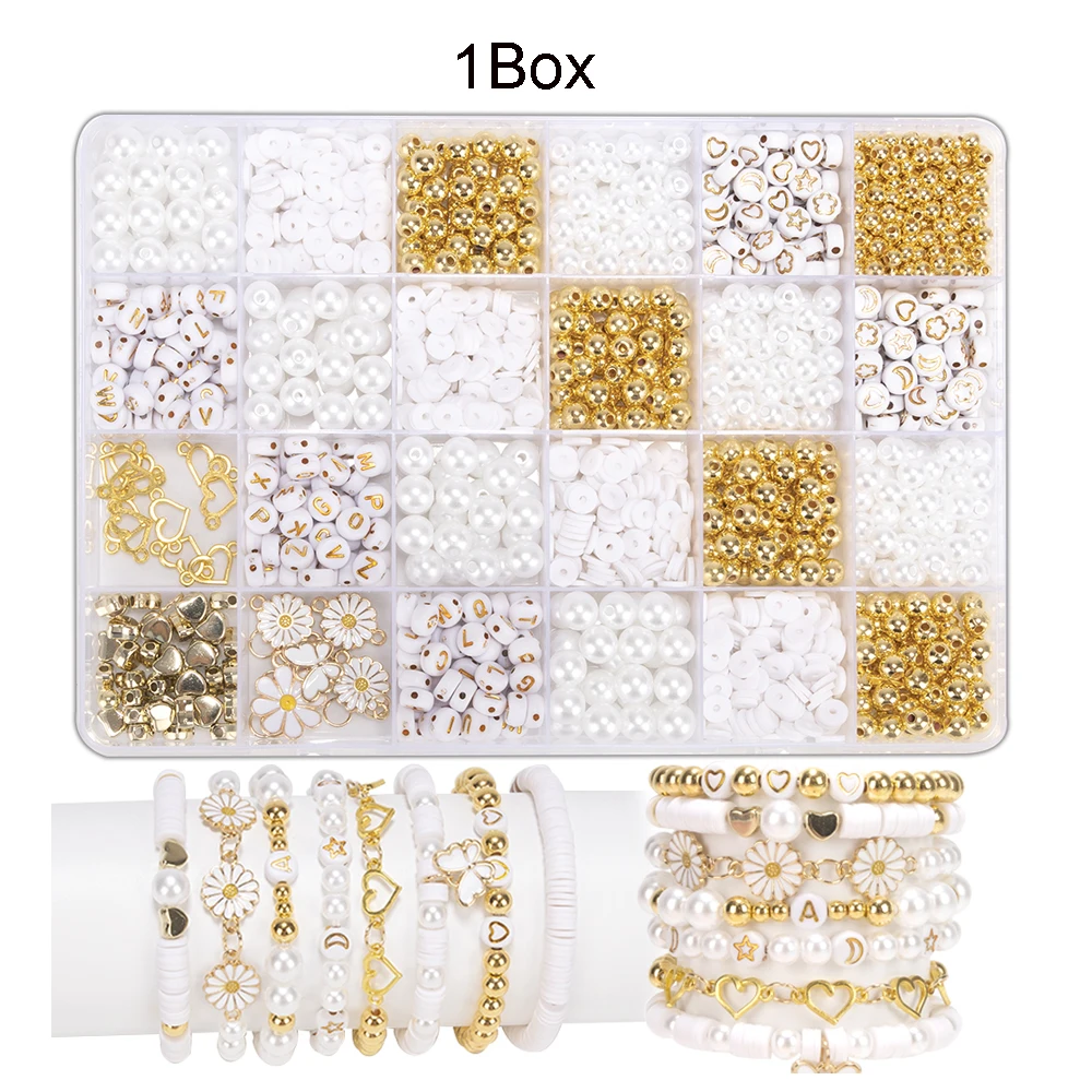 DIY Klei Kralen Armband Maken Kit, Platte Kralen voor Vriendschap Sieraden Maken, Parel Polymeer Kralen met Bedels Cadeaus voor Meisjes