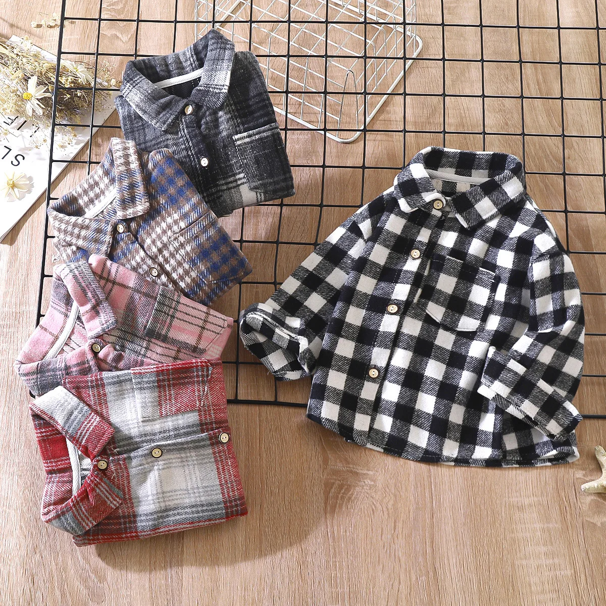 2024 Autumn Girls Boys Long Sleeve Plaid Blouse 90-150cm Casual Design