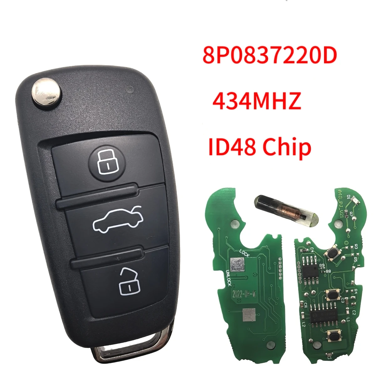 315/434Mhz Fernbedienung Autoschlüssel für Audi Q7 B7 Q3 A3 TT A2 A8 A6 A6L A4 S5 C5 C6 B6 A4L A5 Q5 S RS S1 8X0837220D 8P0837220D ID48 Chip – Detail 16