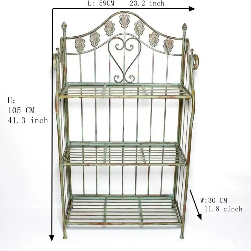 French country old retro wrought iron green wrought iron flower stand, three-layer flower stand, folding model