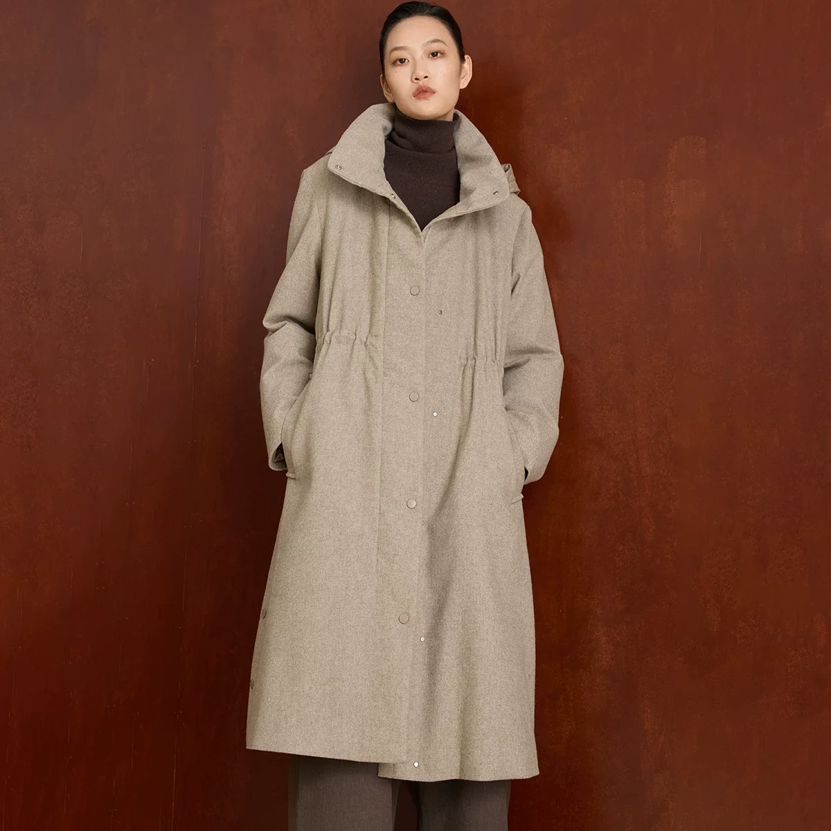 

Элегантный длинный пуховик из гусиного пуха с шерстяной внутренней подкладкой и регулируемым поясом, новая зимняя модная женская теплая куртка на молнии со съемными элементами