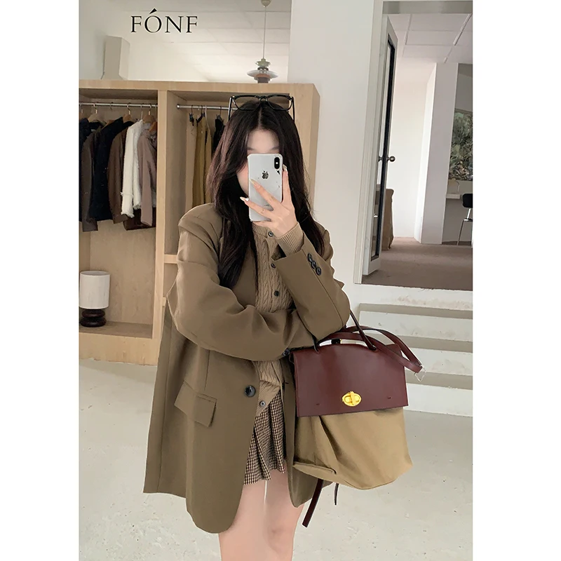 Woman's Spring/summer British Style Short Long-sleeved Blazer Coat Commuting Solid Color Loose Single-breasted Suit Collar Coat