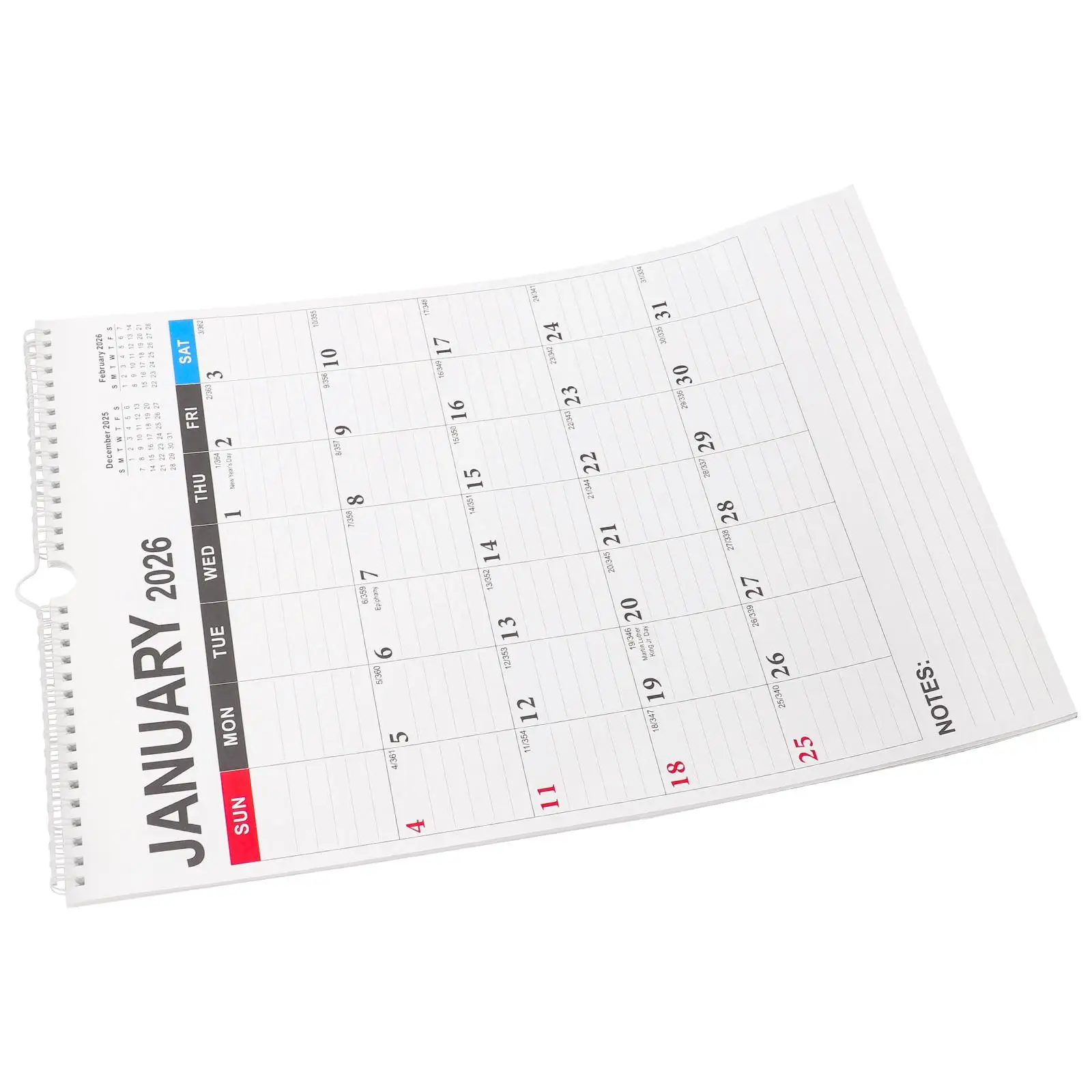 2026 تقويم الحائط 18 شهرًا مخطط شهري سلكي 2025 2026 مادة منزلية قوية خط كبير تصميم بسيط ديكور العطلات