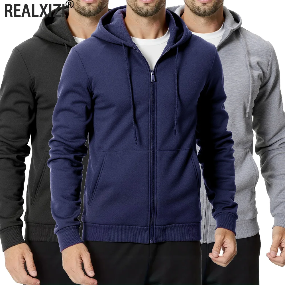 

Spring Autumn Men's Casual Hoodie Jackets Slim Fit Sport Zipper Sweatshirt Jacket Solid Color Outdoor Windproof Warm Coat