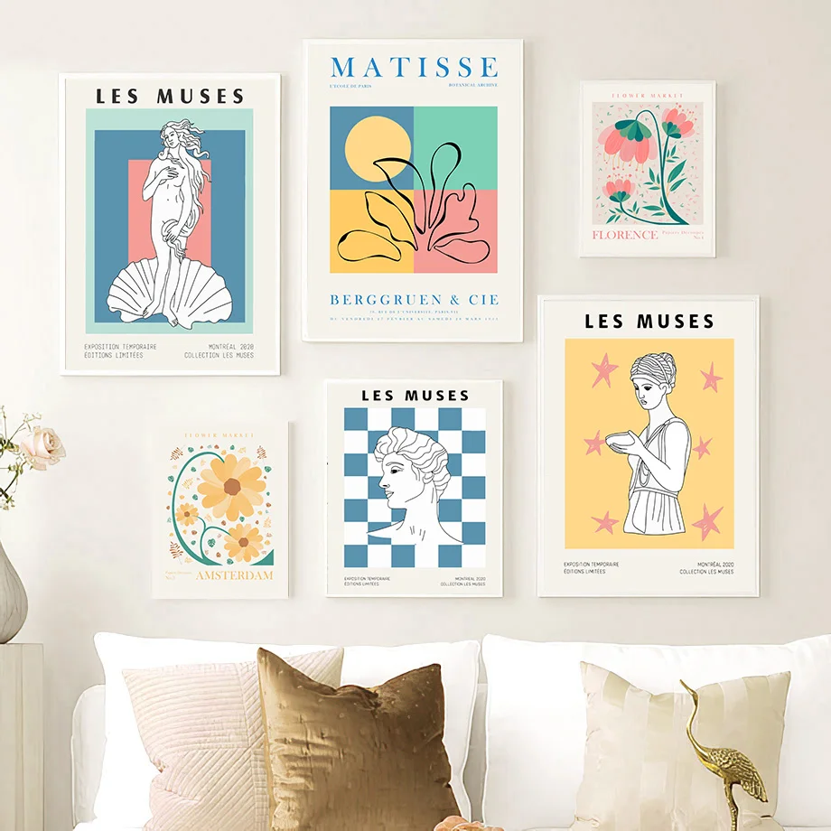 Scandinavian Matisse Picasso Flower Market Abstract Poster Wall Art Canvas Prints Exhibition  Home For Bedroom Living Room De