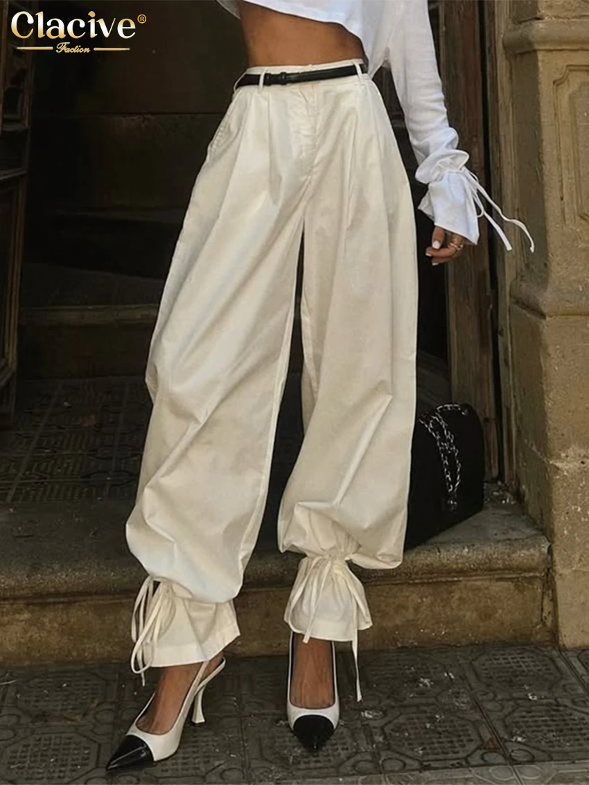 Clacive moda solta bege algodão calças femininas 2026 casual cintura alta lápis calças elegantes clássicas roupas femininas