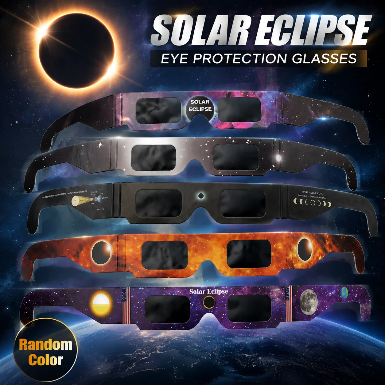 10/50/100Pcs Paper Solar Eclipse Glasses Safe Direct Sun Viewing Shades For Total Partial Eclipse Observation