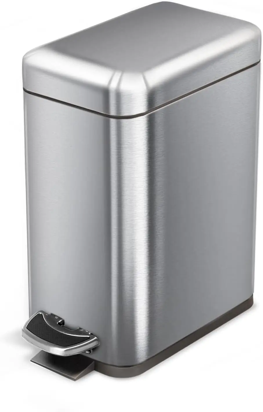 

1.3 Gallon Small Trash Can with Lid and Step Pedal, Stainless Steel Slim Wastebasket for Bathroom, Office, 5 Liters