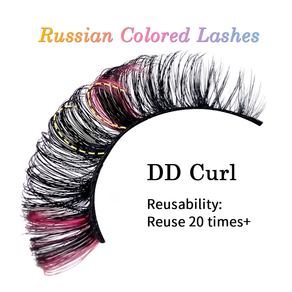 DD Curl Russian Strip Colored Lashes 3D Reusable Fake Eyelashes Box Package Wholesale Natural Faux Mink Lashes Extension Makeup