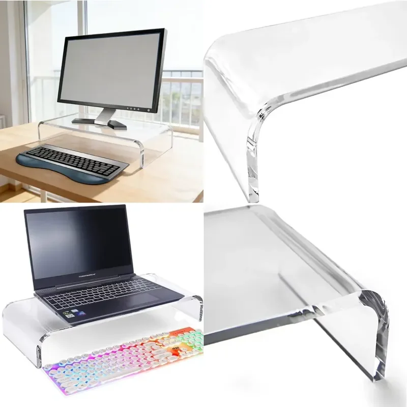 Transparent acrylic computer desktop riser keyboard stand laptop lifting and storage base