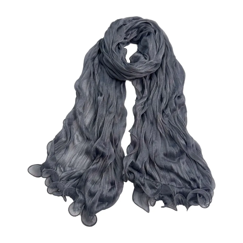 

Soft Solid Color Shiny Bubble Crepe Hijab Thin Long Africa Headband Breathable Pleated Muslim Wraps Shawl Female
