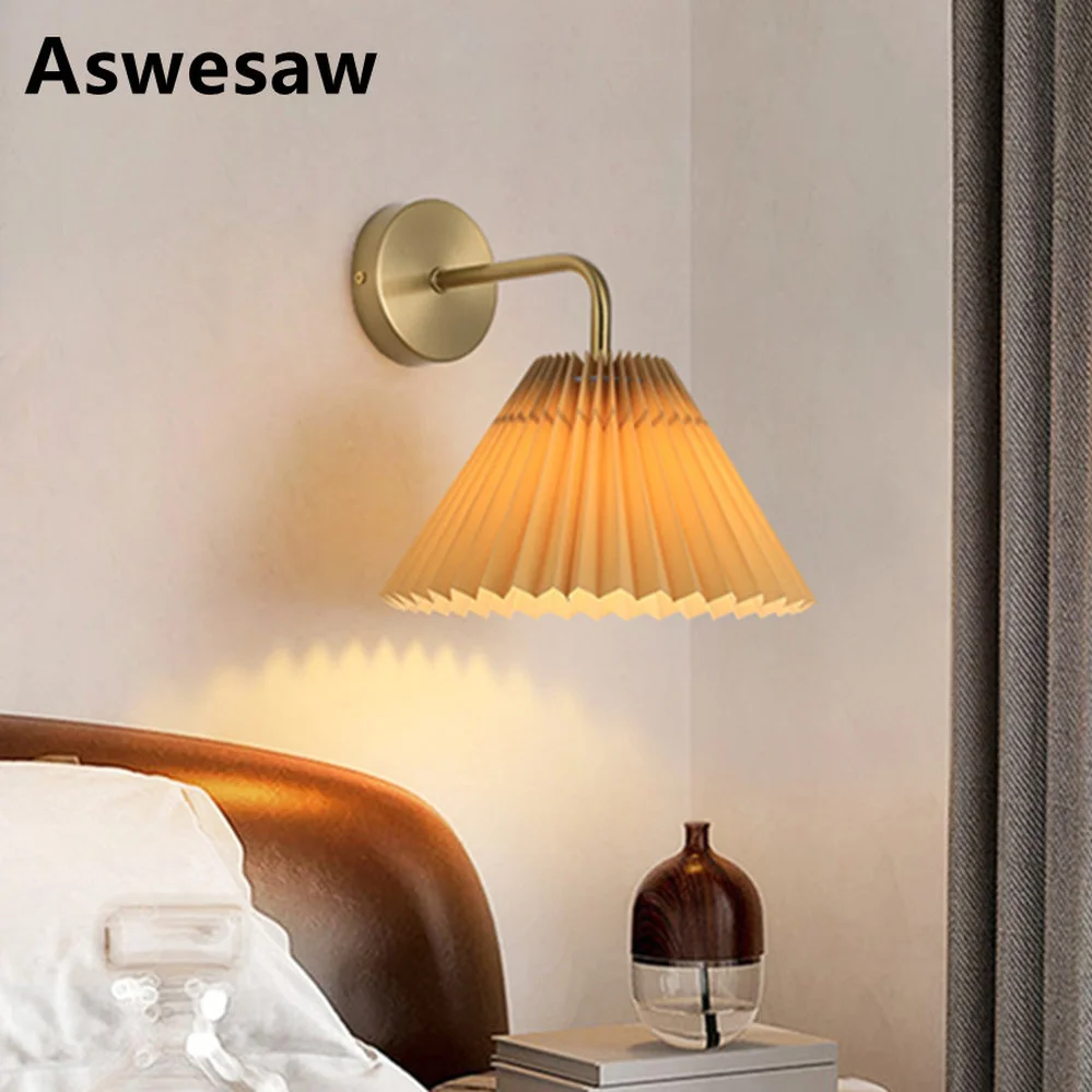 

Aswesaw Vintage Pleated Table Lamp for Bedroom Living Room Decor Creative Night Light with E27 Led Bulb Pleats Lampshade