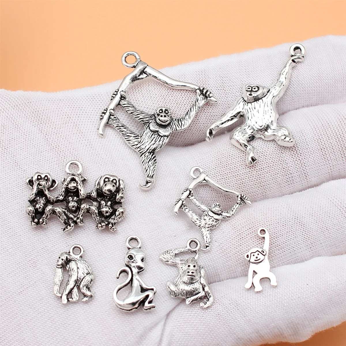 8pcs Antique Silver Color Monkey Charms Collection For DIY Jewelry Making, 8 Styles, 1 of Each